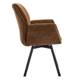 Modern Swivel Curved Back Brown Chenille Arm Dining Chairs Image - 5