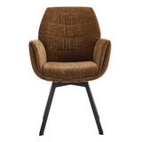 Modern Swivel Curved Back Brown Chenille Arm Dining Chairs Image - 6