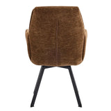 Modern Swivel Curved Back Brown Chenille Arm Dining Chairs Image - 7