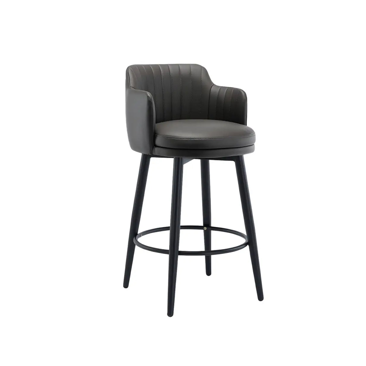Modern Swivel PU Leather Low Back Bar Stool with Arm Image - 12