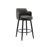 Modern Swivel PU Leather Low Back Bar Stool with Arm Image - 12