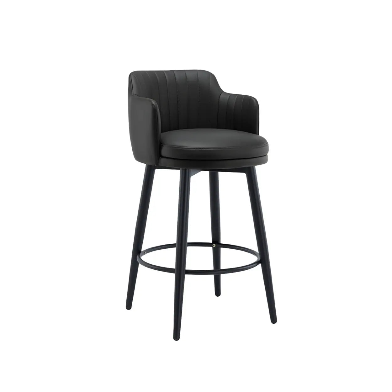 Modern Swivel PU Leather Low Back Bar Stool with Arm Image - 13