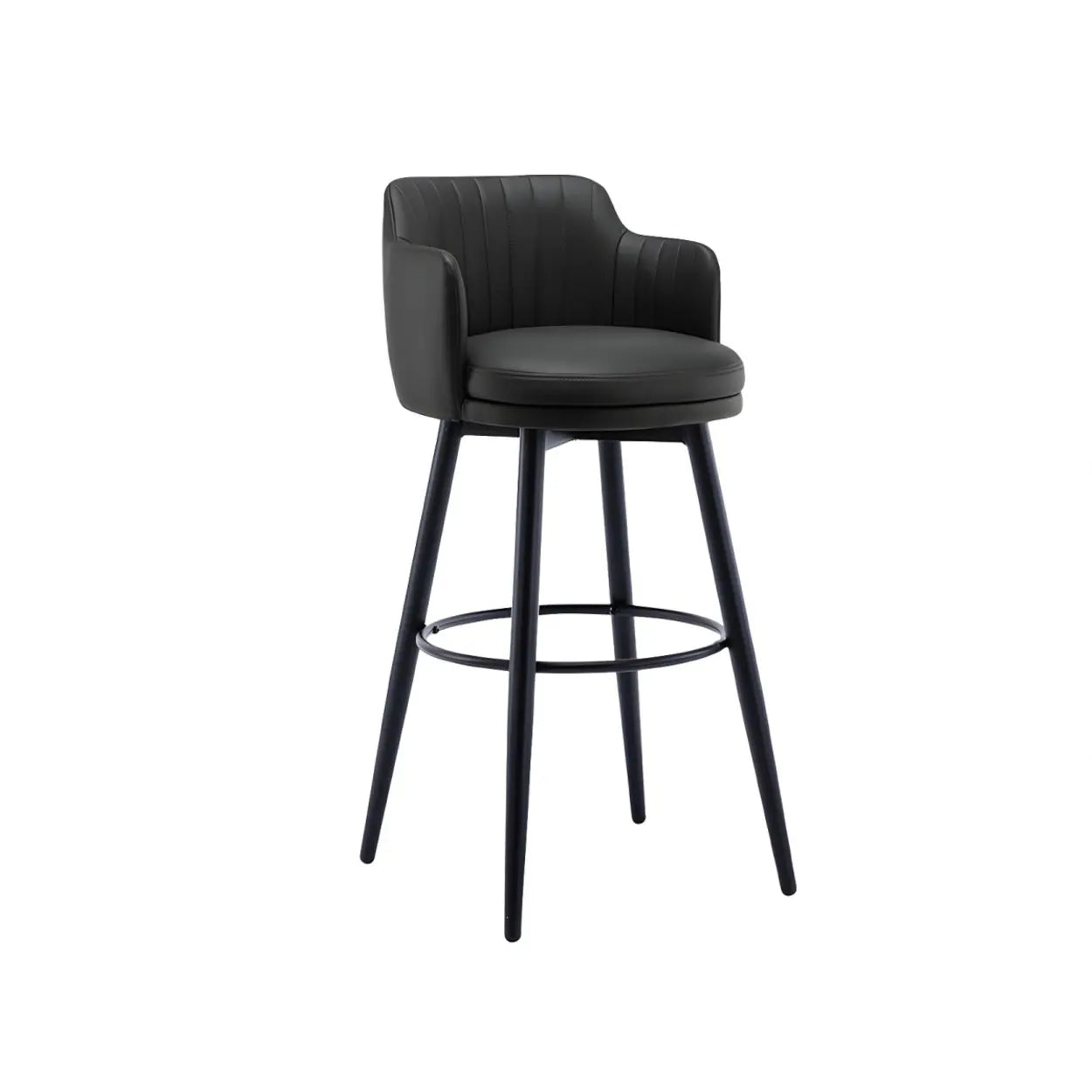 Modern Swivel PU Leather Low Back Bar Stool with Arm Image - 14