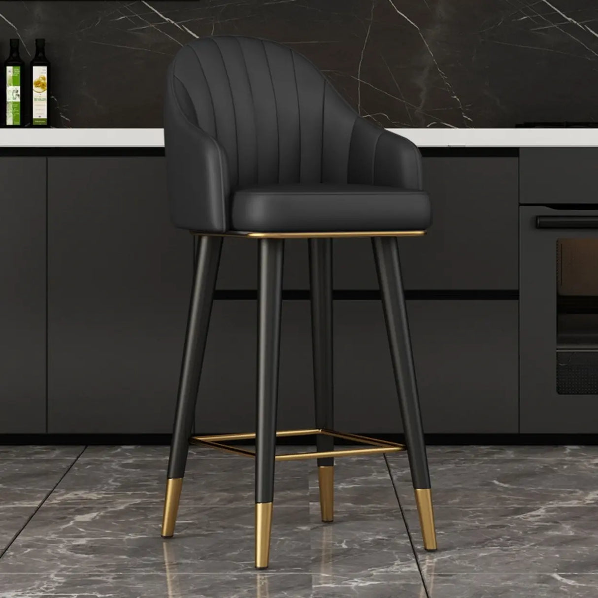 Modern Swivel Upholstered Bar Stool with Footrest Image - 1