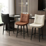 Modern Swivel Upholstered Saddle Bar Stool with Footrest Image - 4