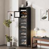 Modern Tall Bamboo Black Entryway Shoe Storage Cabinet Image - 1