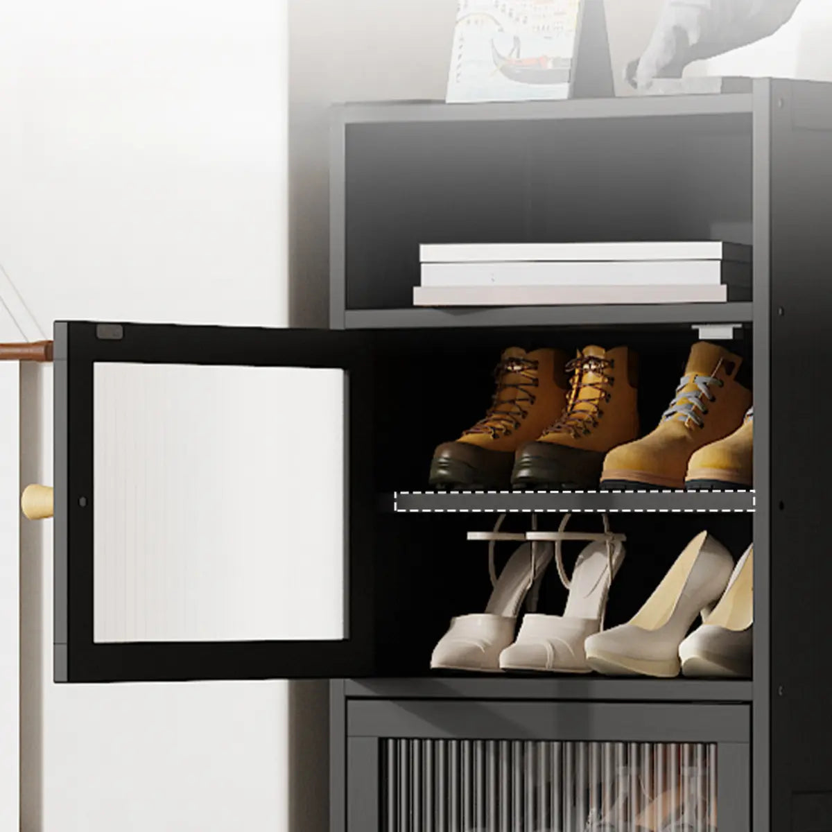 Modern Tall Bamboo Black Entryway Shoe Storage Cabinet Image - 11