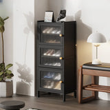 Modern Tall Bamboo Black Entryway Shoe Storage Cabinet Image - 12