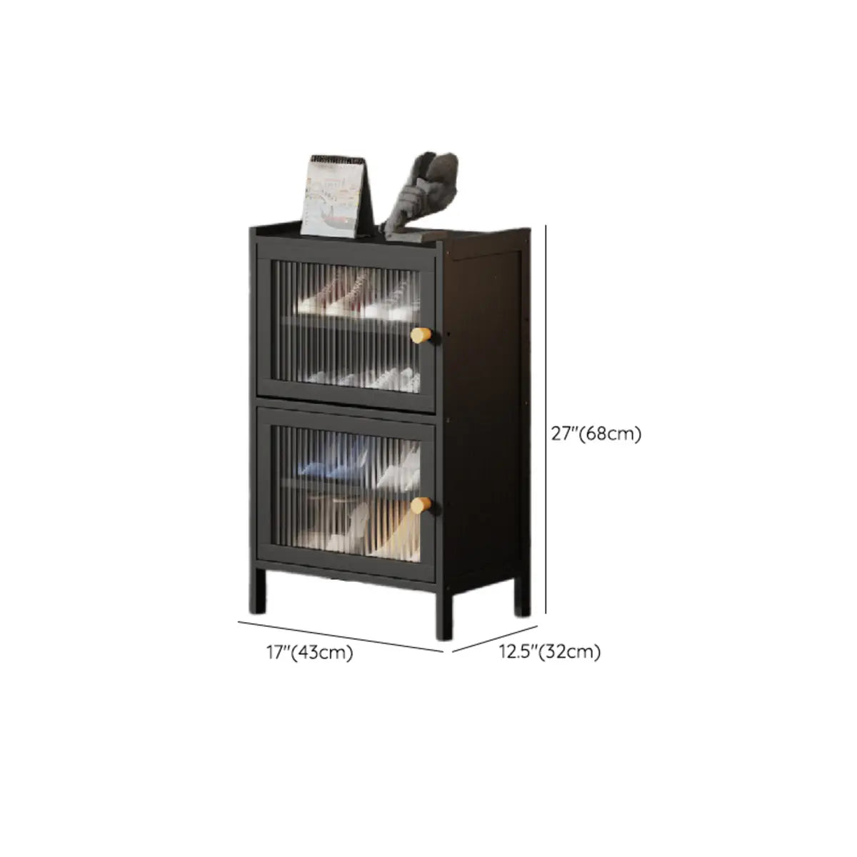 Modern Tall Bamboo Black Entryway Shoe Storage Cabinet 
