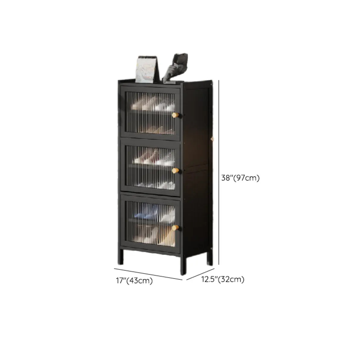 Modern Tall Bamboo Black Entryway Shoe Storage Cabinet Image - 15