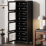 Modern Tall Bamboo Black Entryway Shoe Storage Cabinet Image - 2
