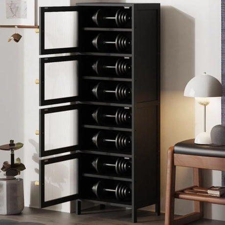 Modern Tall Bamboo Black Entryway Shoe Storage Cabinet Image - 2