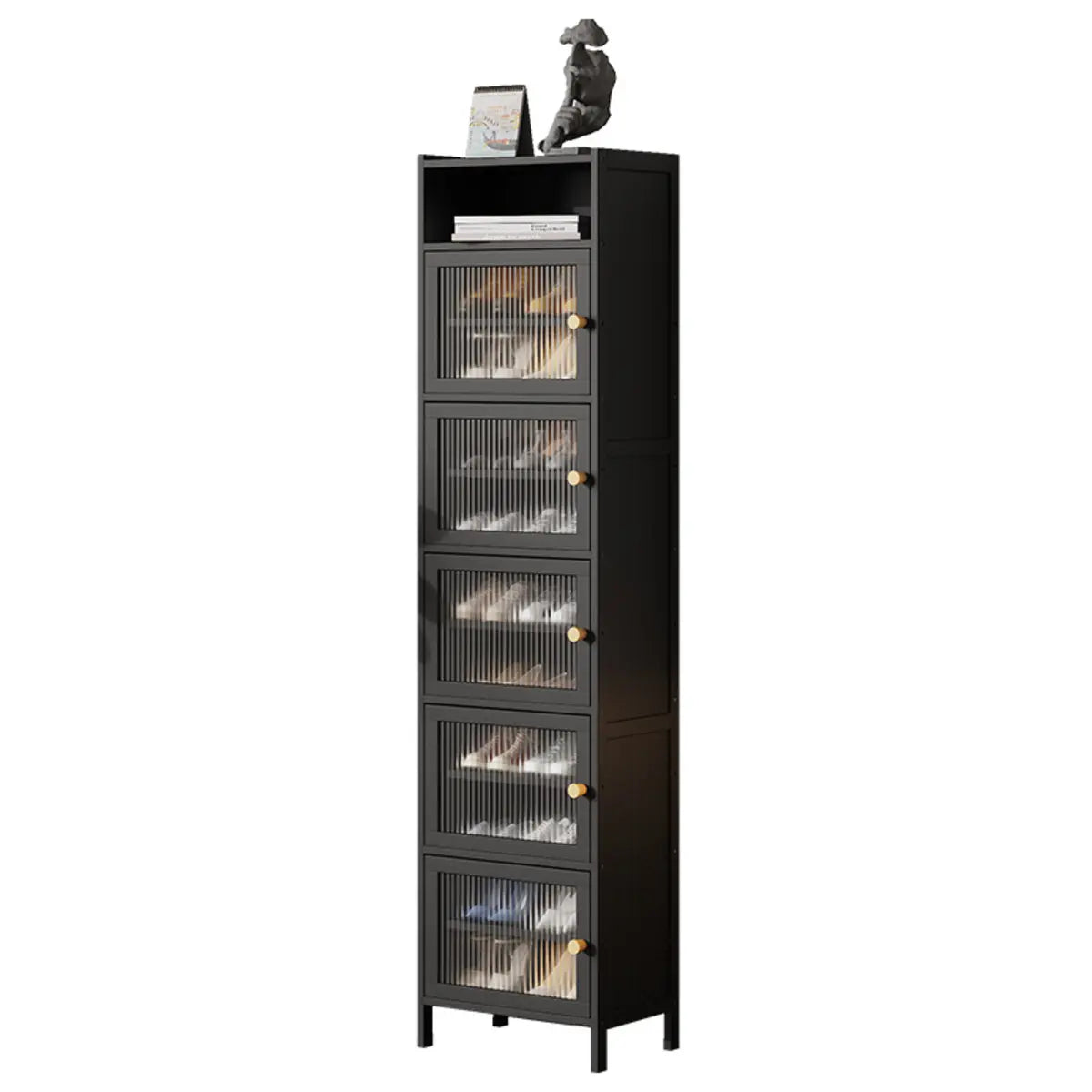 Modern Tall Bamboo Black Entryway Shoe Storage Cabinet Image - 4