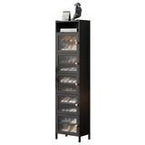 Modern Tall Bamboo Black Entryway Shoe Storage Cabinet Image - 4