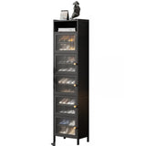 Modern Tall Bamboo Black Entryway Shoe Storage Cabinet Image - 5