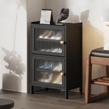 Modern Tall Bamboo Black Entryway Shoe Storage Cabinet Image - 6