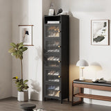Modern Tall Bamboo Black Entryway Shoe Storage Cabinet Image - 8