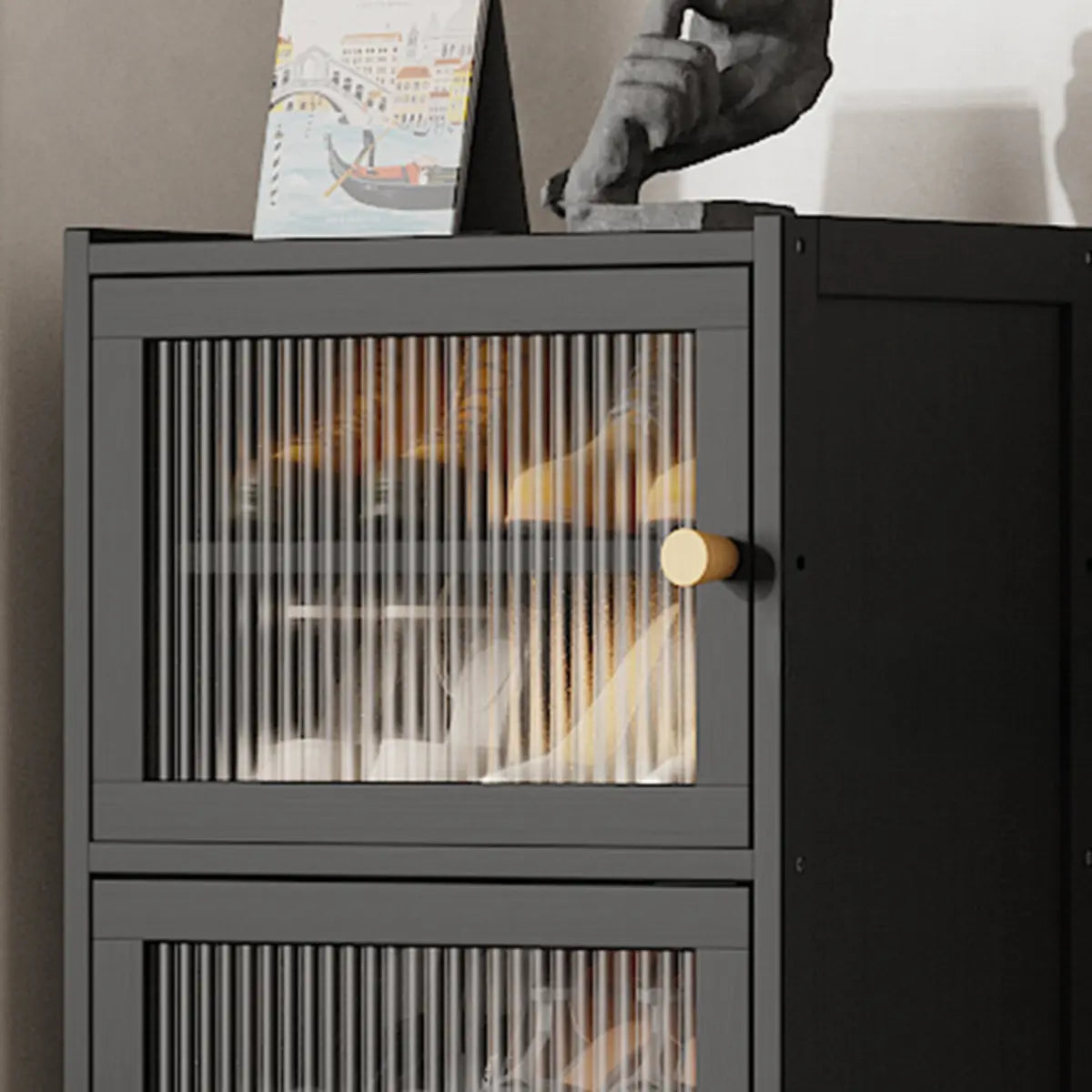 Modern Tall Bamboo Black Entryway Shoe Storage Cabinet Image - 9