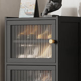 Modern Tall Bamboo Black Entryway Shoe Storage Cabinet Image - 9