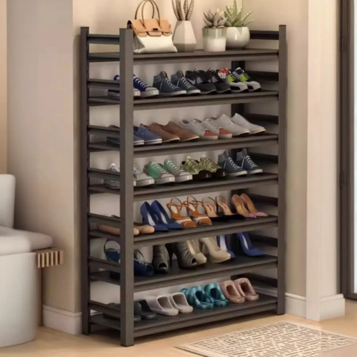 Modern Tall Metal Entryway Black XXL Shoe Rack Adjustable Image - 1