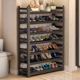 Modern Tall Metal Entryway Black XXL Shoe Rack Adjustable Image - 1