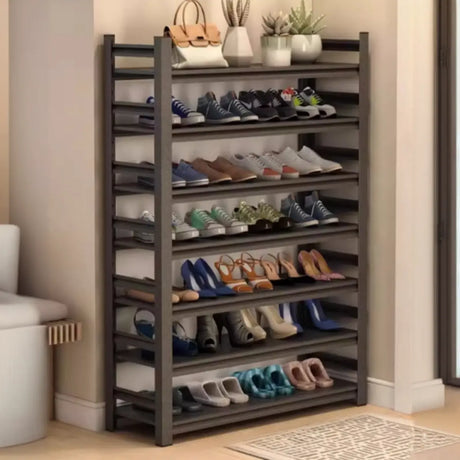 Modern Tall Metal Entryway Black XXL Shoe Rack Adjustable Image - 1