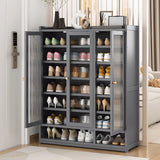 Modern Tall Metal Shoe Cabinet Entryway Grey Adjustable Image - 1