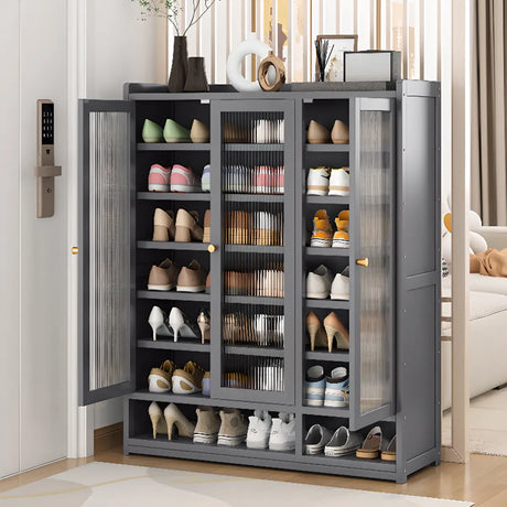 Modern Tall Metal Shoe Cabinet Entryway Grey Adjustable Image - 1