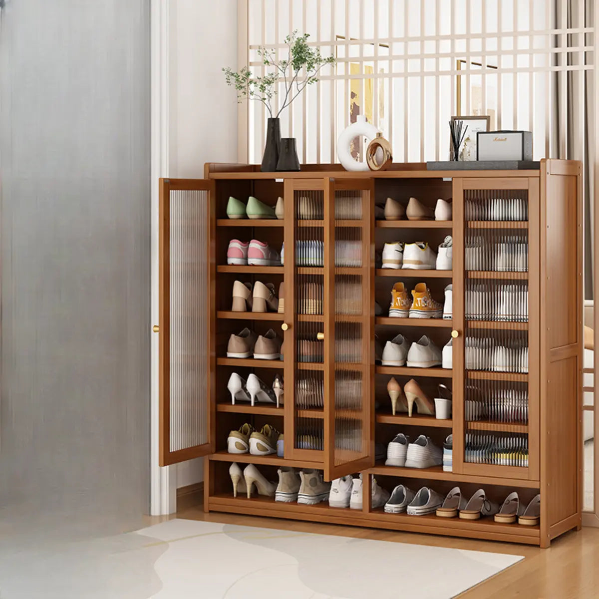 Modern Tall Metal Shoe Cabinet Entryway Grey Adjustable Image - 11