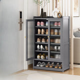 Modern Tall Metal Shoe Cabinet Entryway Grey Adjustable Image - 13