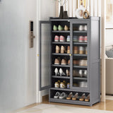 Modern Tall Metal Shoe Cabinet Entryway Grey Adjustable Image - 16