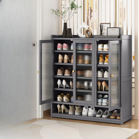 Modern Tall Metal Shoe Cabinet Entryway Grey Adjustable Image - 2