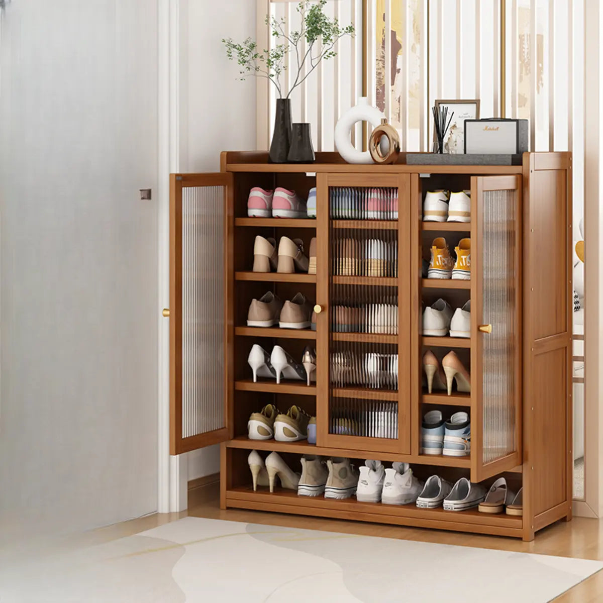 Modern Tall Metal Shoe Cabinet Entryway Grey Adjustable Image - 6