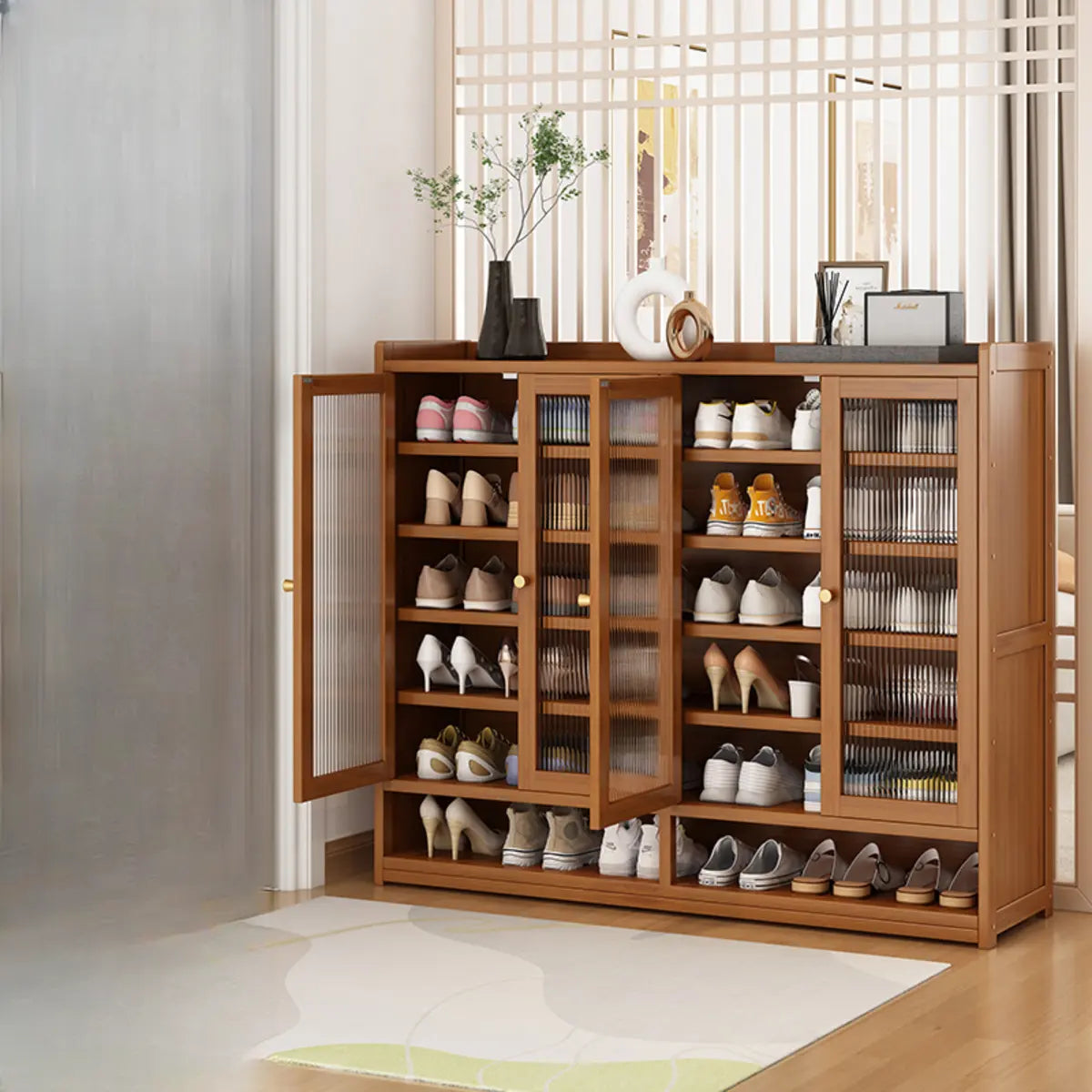Modern Tall Metal Shoe Cabinet Entryway Grey Adjustable Image - 9