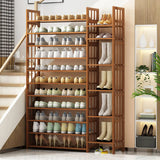 Modern Tall Wood Freestanding Brown Shoe Rack Organizer Image - 3