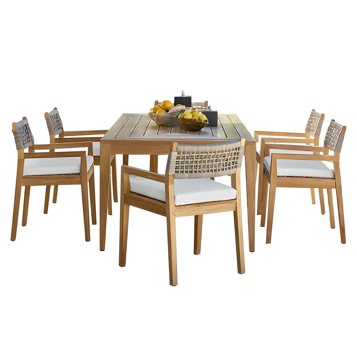 Modern Teak Outdoor Dining Set Rectangular Wood Color Image - 7