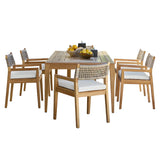Modern Teak Outdoor Dining Set Rectangular Wood Color Image - 7