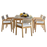Modern Teak Outdoor Dining Set Rectangular Wood Color Image - 7