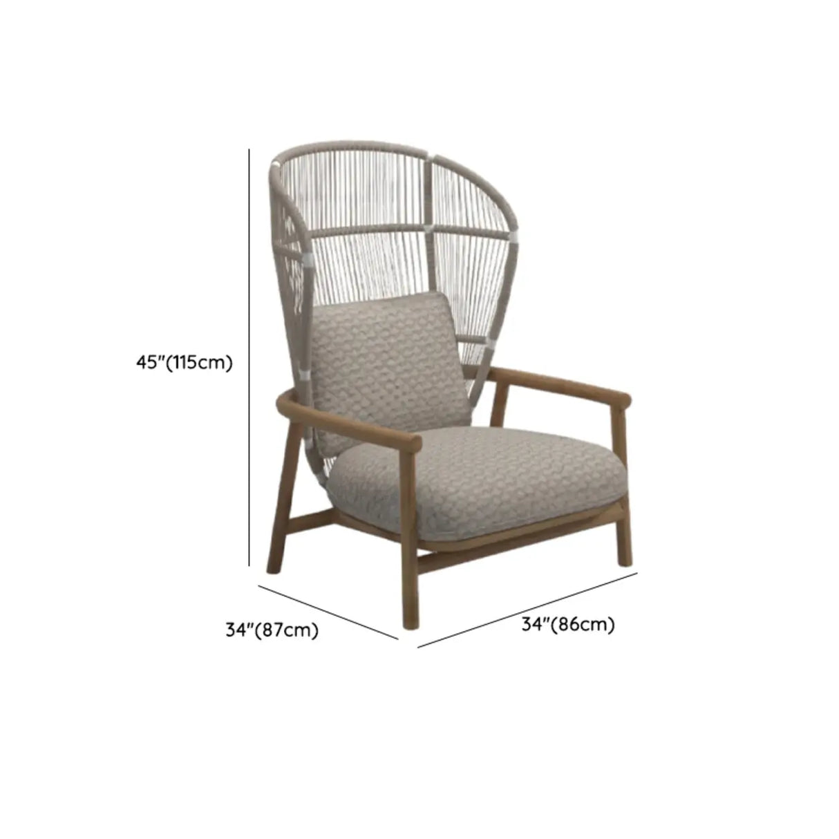 Modern Teak Wicker Grey Waterproof Upholstered Patio Sofa 