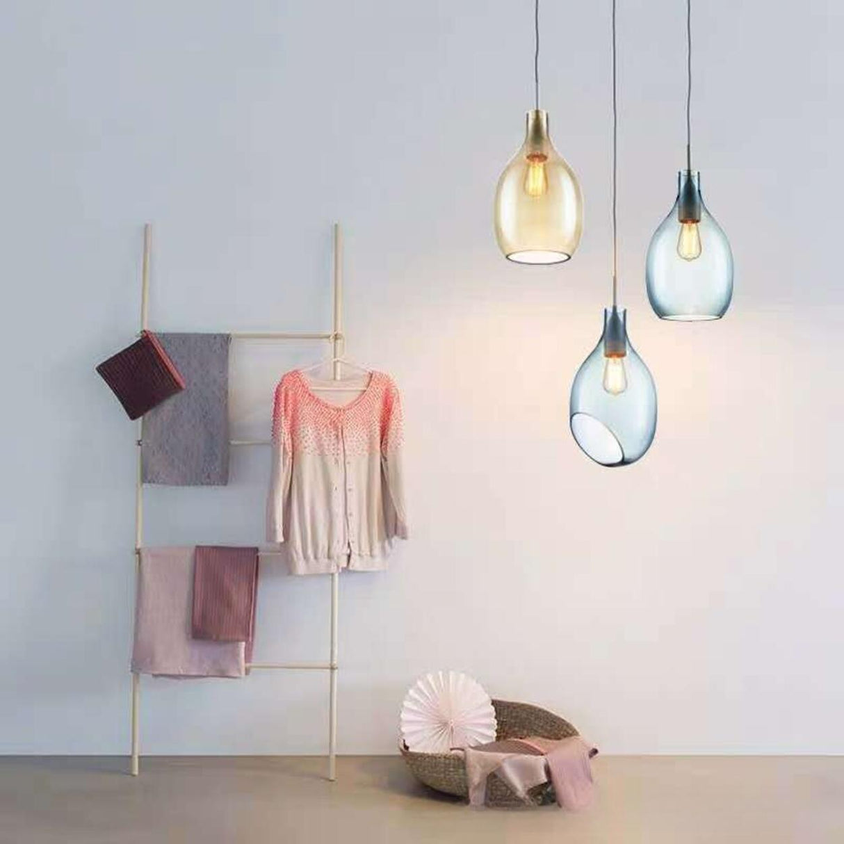 Modern Teardrop Blue Clear Glass Pendant Light Image - 3