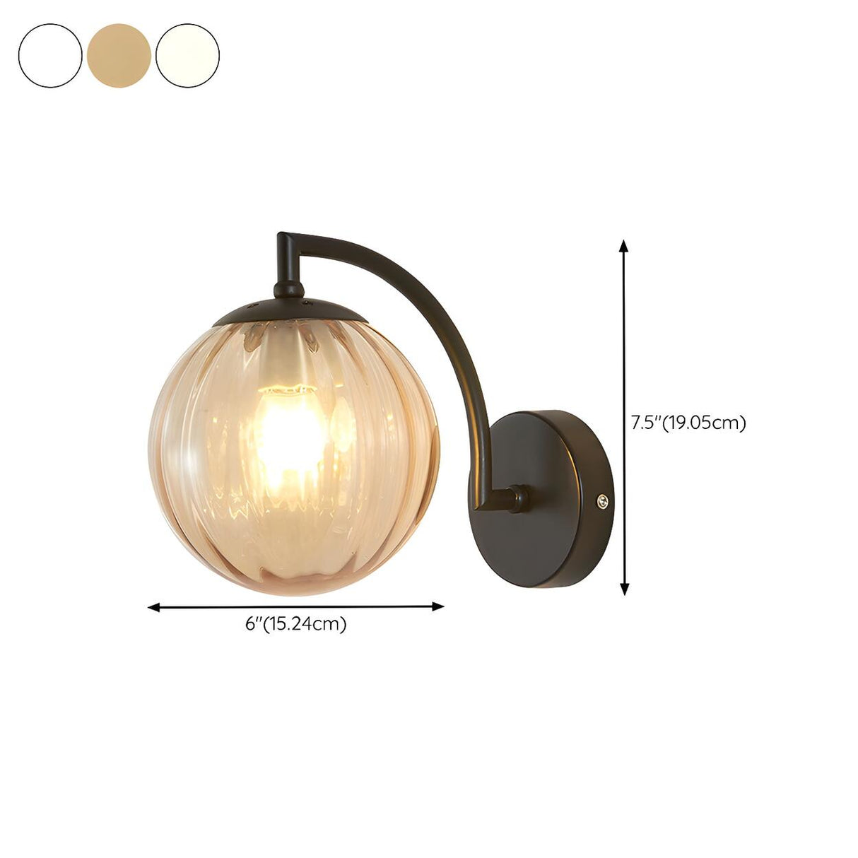 Modern Textured Glass Globe Black Vanity Wall Light 