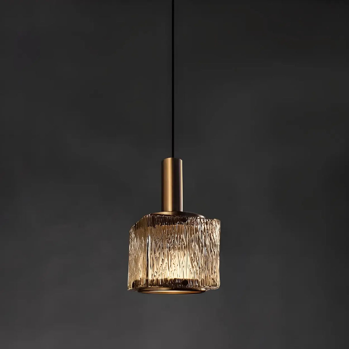 Modern Textured Glass Square Crystal Bedroom Pendant Light Image - 4