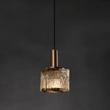 Modern Textured Glass Square Crystal Bedroom Pendant Light Image - 4