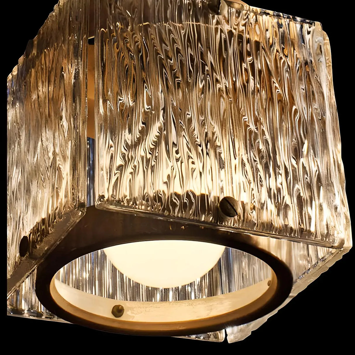 Modern Textured Glass Square Crystal Bedroom Pendant Light Image - 5
