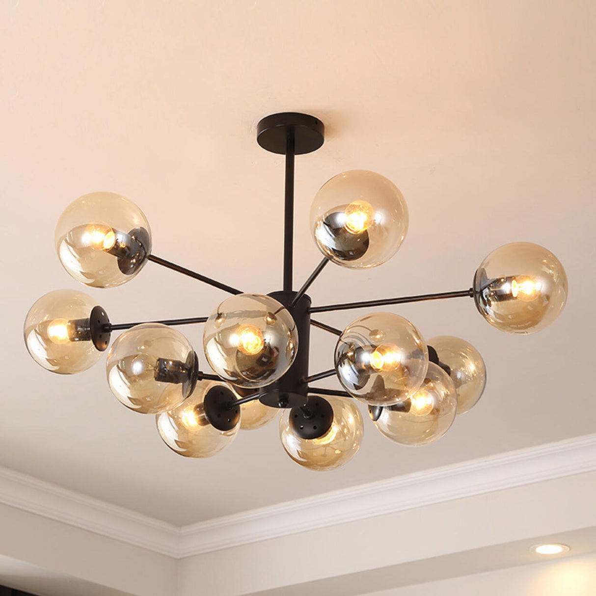 Modern Tiered Multiple Globe Clear Glass Sputnik Chandelier Image - 24