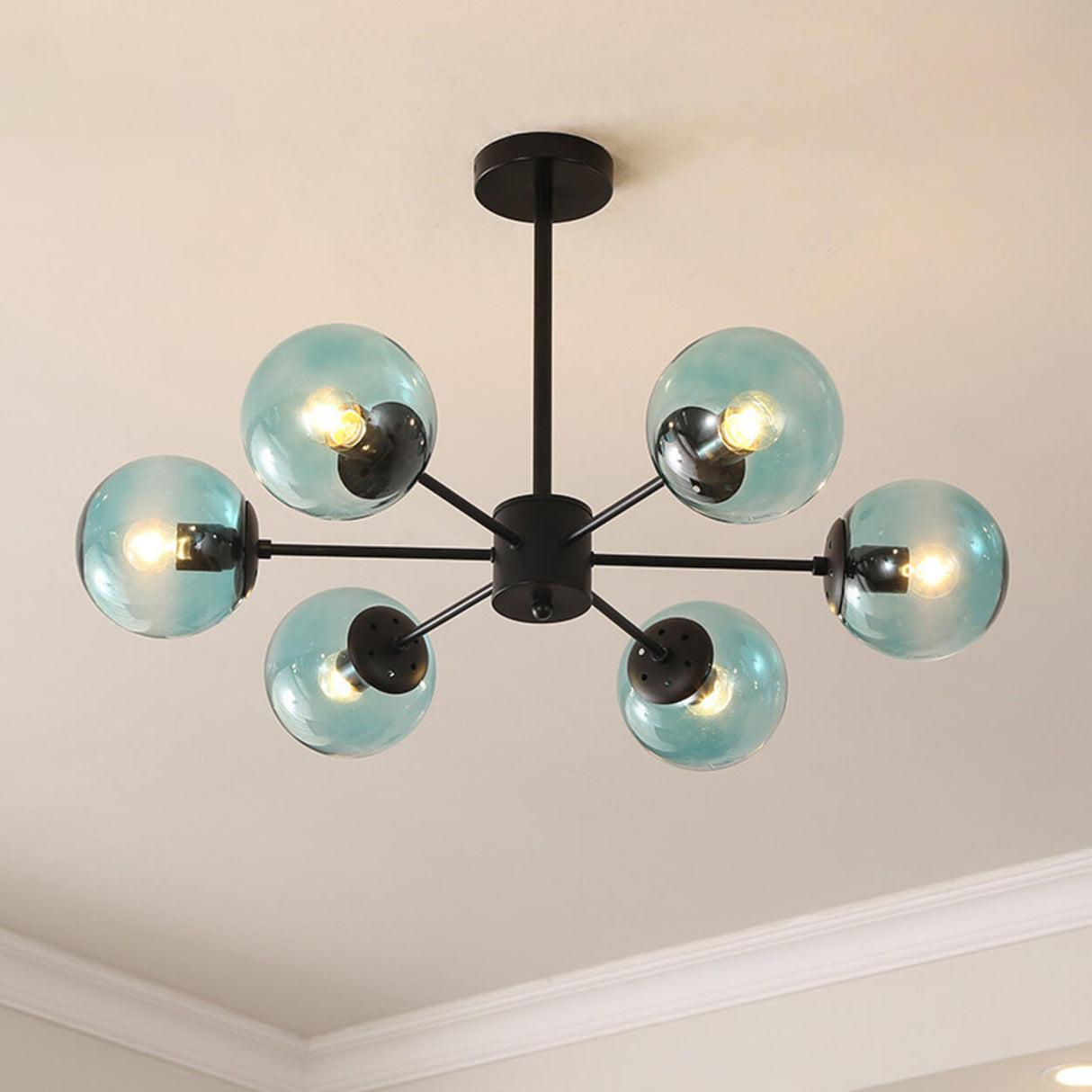 Modern Tiered Multiple Globe Clear Glass Sputnik Chandelier Image - 28