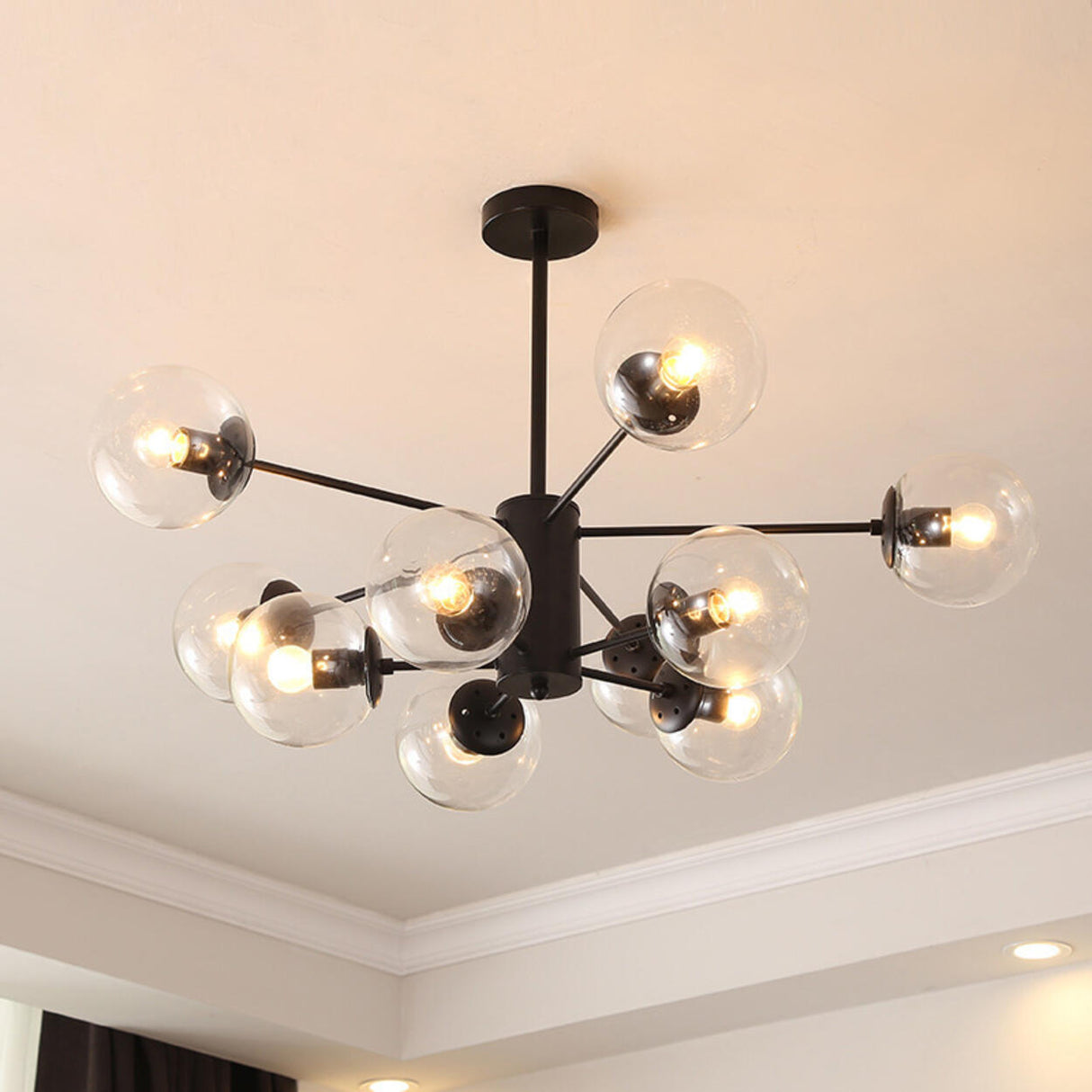 Modern Tiered Multiple Globe Clear Glass Sputnik Chandelier Image - 4