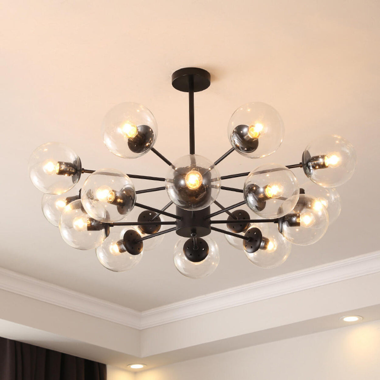 Modern Tiered Multiple Globe Clear Glass Sputnik Chandelier Image - 8