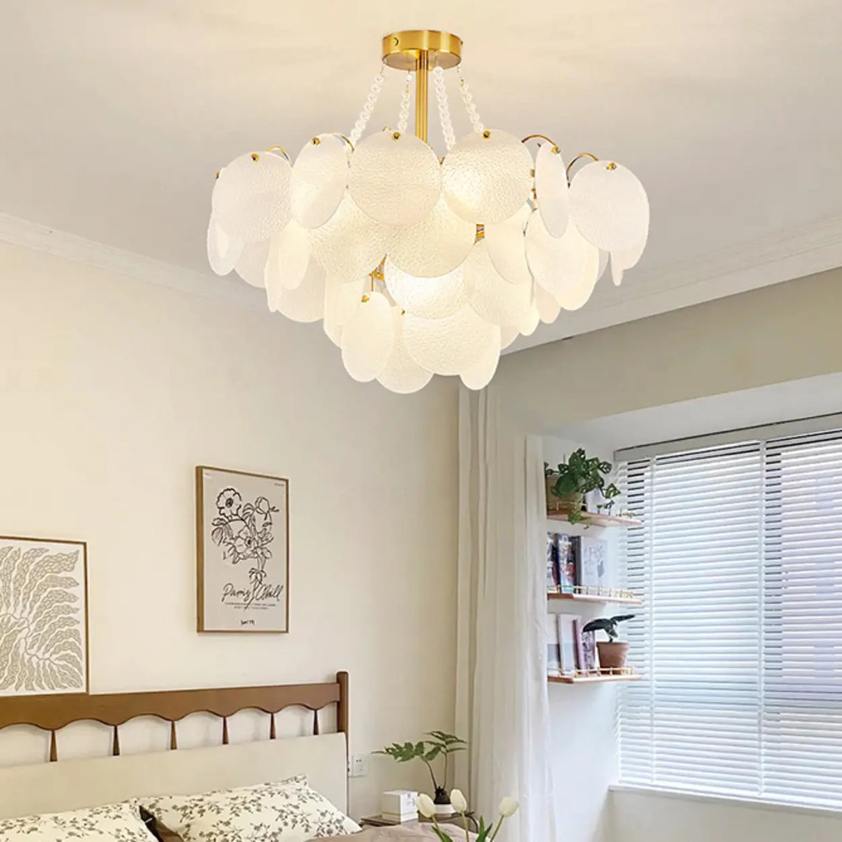 Modern Tiered Round Glass White Living Room Chandelier Image - 13