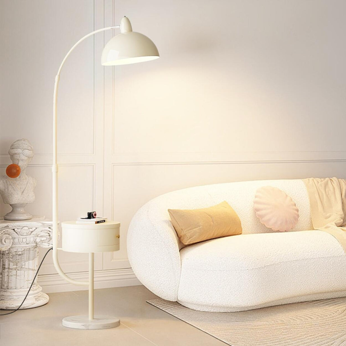 Modern Trendy White Dome Floor Lamp with Storage Image - 1